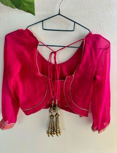 Fishcut Golden Lehenga with hot Pink Blouse