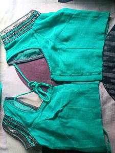 Beautiful Embroided Green Saree With Blouse