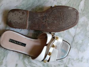 White Studded Slide Sandals