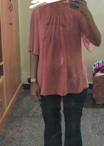 Peach Ruffle Blouse Top
