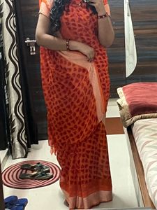 Elegant Orange Heart Print Saree