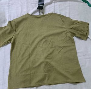 Shein Olive Green Textured T-Shirt