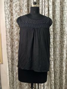 Black Lace Yoke Sleeveless Top