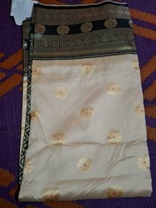 Elegant Cream &amp; Black Saree