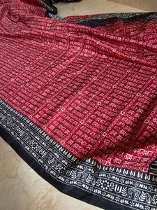 Red & Black Printed Saree