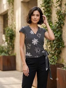 Chic Striped Floral Wrap Top