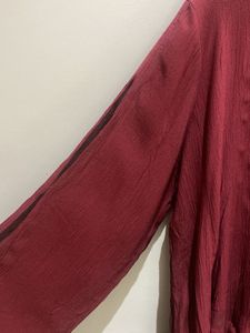 Maroon Bell Sleeve Tie-Front Top