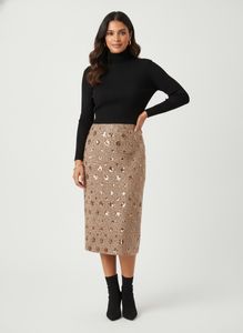 Sparkly Brown Midi Skirt
