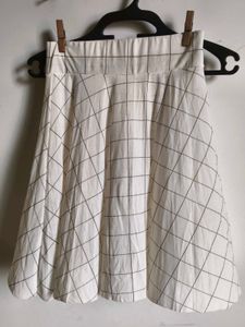 White Grid Print A-Line Skirt