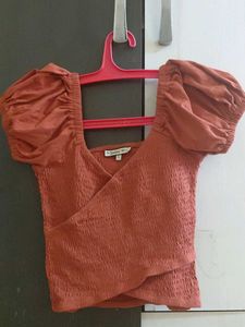 Smocked Puff Sleeve Wrap Top