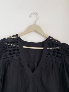 Black Puff Sleeve Crochet Top