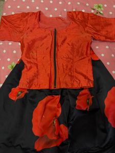Stunning Orange &amp; Black Floral Lehenga Choli