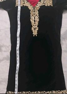 Black Velvet Kurti with Golden Embroidery
