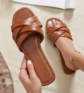 Stylish Brown Criss-Cross Flat Sandals