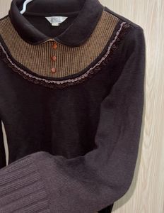 Vintage-Inspired Korean Brown Knit Sweater