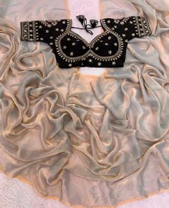 Elegant Grey Saree with Black Blouse