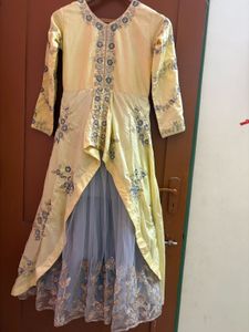 Elegant Yellow &amp; Grey Ethnic Gown