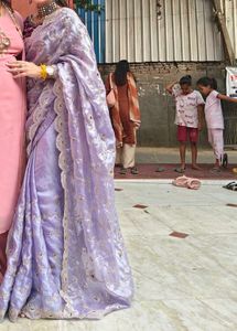 Lavender Saree with velvet blouse
