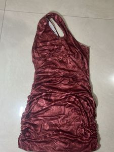 Burgundy One-Shoulder Bodycon Dress