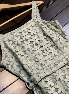 Faballey Green Lace Strappy Belted Peplum Top