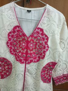 Sale!!cream pink work kurta set