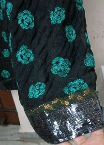 Black long dress with Teal Rose Print