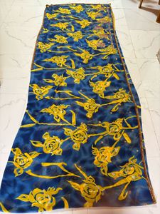 Blue Yellow Floral Saree with attached blouse