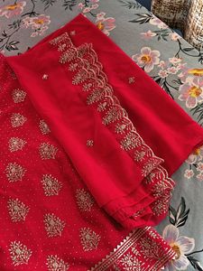 Stunning Red Embroidered Kurta