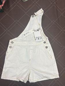 Zara White Denim Overalls