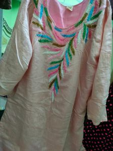 Beautiful Pink Rainbow Kadana Work Kurta