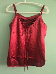 Satin Lace-Up Cami Top