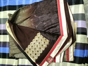 Embroidered Grey Saree with Mirror Work