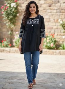 Embroidered Black Tunic Top