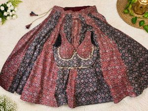 Red & Blue Printed Lehenga Choli Set