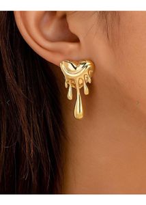 Dripping Heart Gold Tone Earrings