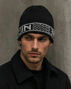 Black Knit Beanie with Pattern