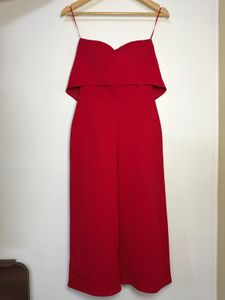 Chic Red Strapless culottes Jumpsuit