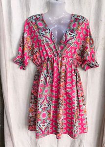 Boho Pink Print Mini Dress