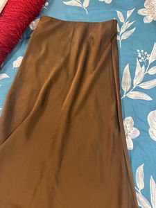 Brown Satin Midi Skirt