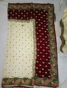 Elegant Cream &amp; Maroon Embroidered Saree