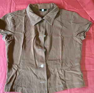 Brown Collared Button-Up Top