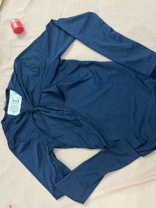 Navy Blue Tie-Front bodysuit