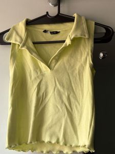 Lime Green Collared Sleeveless Top