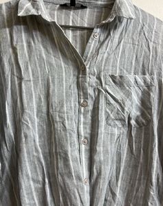 Grey Striped Twist Front Shirt