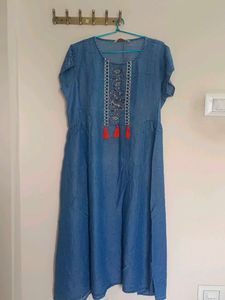 Denim Dress with Tassels