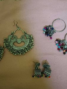 Designer Oxidized Silver Peacock Earrings Set