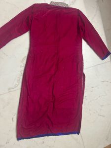 Maroon Velvet Gold Embroidered Ethnic Kurti