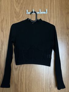 Black Ribbed Mesh Corset Top