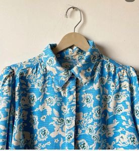 Blue Floral Print Button-Up Shirt