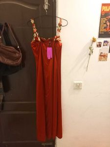 Red Satin Trim Dress